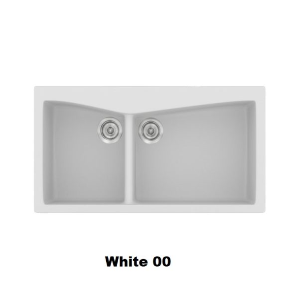 White Modern 2 Bowl Composite Kitchen Sink 93x51 Classic 326 Sanitec