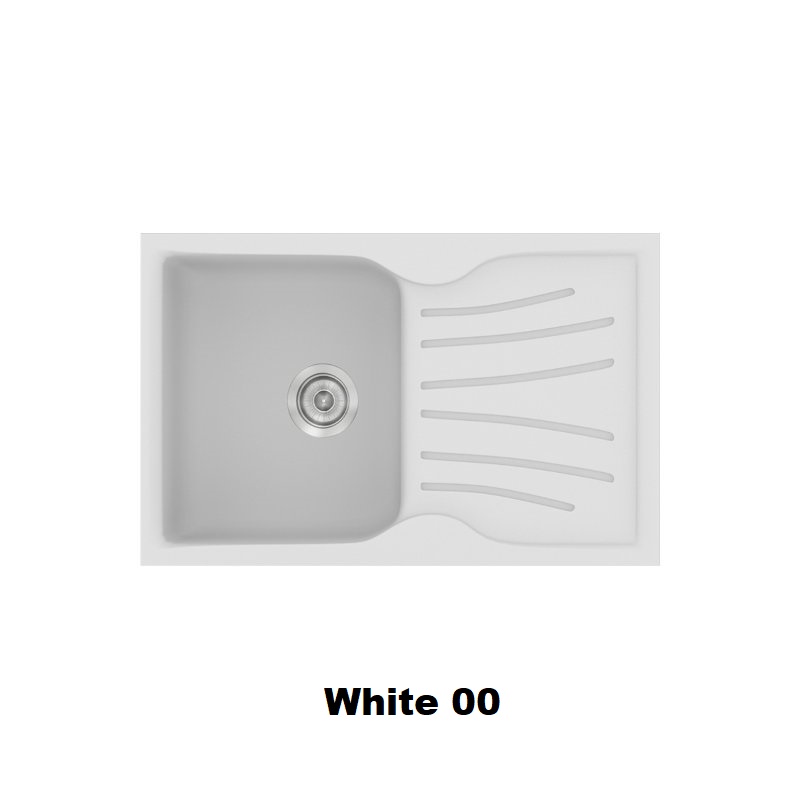Λευκος συνθετικος νεροχυτης κουζινας με μια γουρνα και ποδια 78χ50 White 00 Classic 327 Sanitec