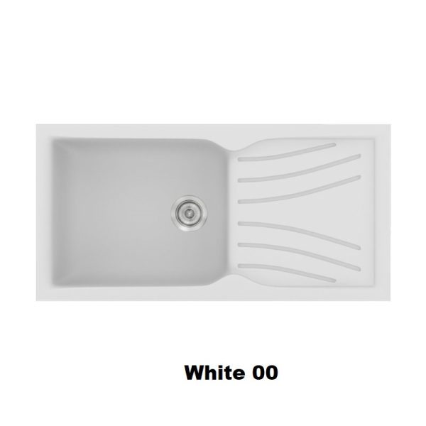 White Modern 1 Bowl Composite Kitchen Sink with Drainer 100x50 Classic 324 Sanitec