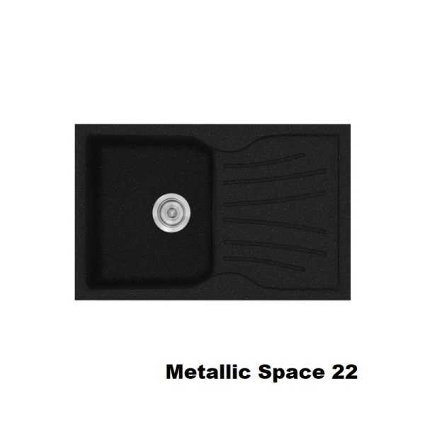 Metallic Space Black Modern 1 Bowl Composite Kitchen Sink with Drainer 78x50 Classic 327 Sanitec
