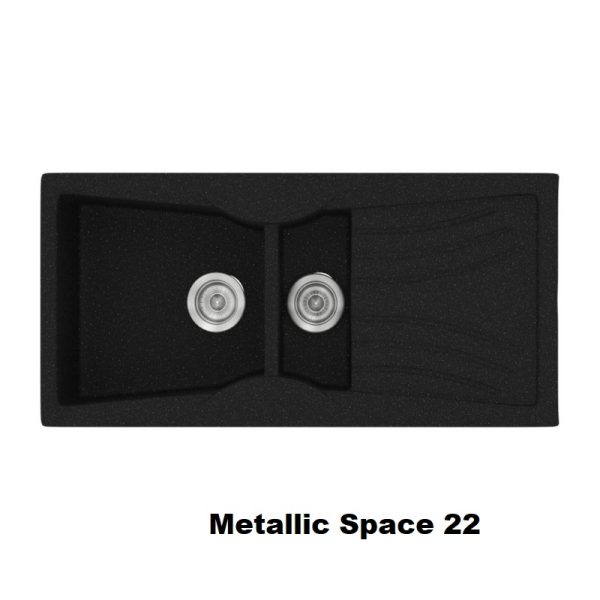 Metallic Space Black Modern 1,5 Bowl Composite Kitchen Sink with Drainer 104x51 Classic 329 Sanitec