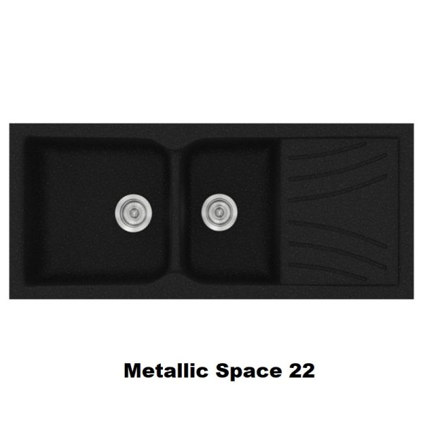 Metallic Space Black Modern 2 Bowl Composite Kitchen Sink with Drainer 115x50 Classic 323 Sanitec