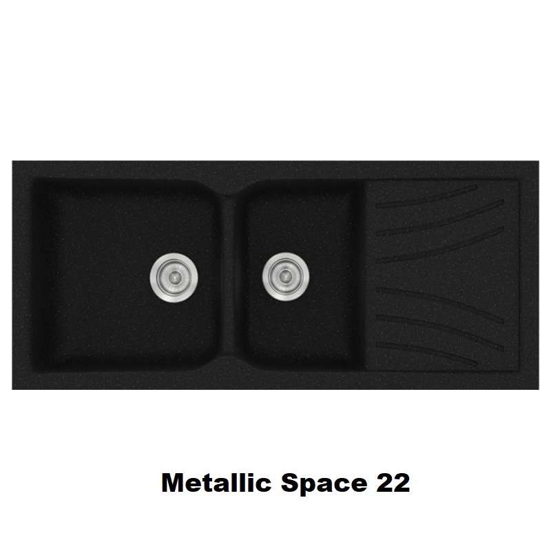 Metallic Space Black Modern 2 Bowl Composite Kitchen Sink with Drainer 115×50 Classic 323 Sanitec
