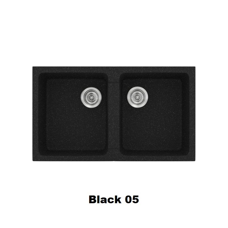 Μαυρος νεροχυτης κουζινας διπλος συνθετικος με 2 γουρνες 86χ50 Black 05 Classic 334 Sanitec