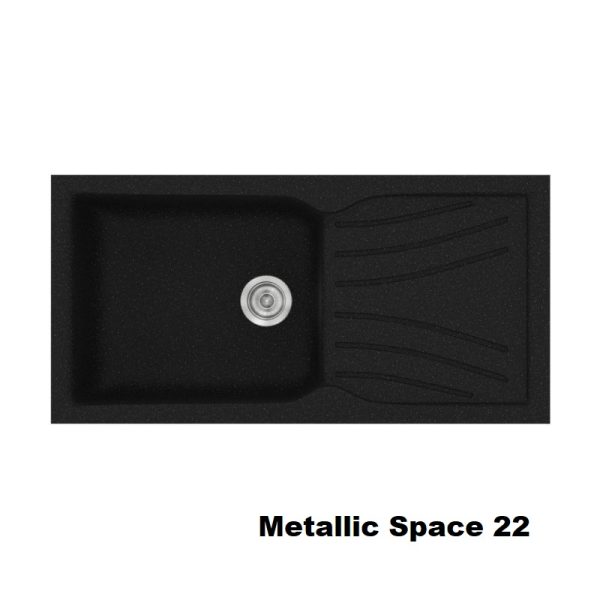 Metallic Space Black Modern 1 Bowl Composite Kitchen Sink with Drainer 100x50 Classic 324 Sanitec