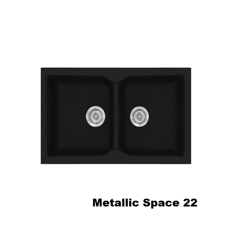 Μαυρος συνθετικος νεροχυτης κουζινας μοντερνος διπλος 78χ50 Metallic Space 22 Classic 340 Sanitec