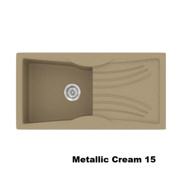 Cream Modern 1 Bowl Composite Kitchen Sink with Drainer 99x51 Classic 328 Sanitec