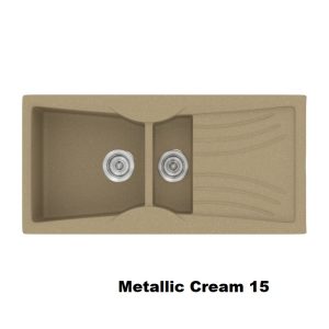 Cream Modern 1,5 Bowl Composite Kitchen Sink with Drainer 104x51 Classic 329 Sanitec