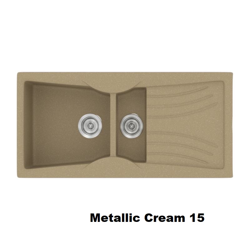 Cream Modern 1,5 Bowl Composite Kitchen Sink with Drainer 104×51 Classic 329 Sanitec