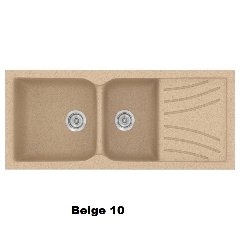 Beige Modern 2 Bowl Composite Kitchen Sink with Drainer 115×50 Classic 323 Sanitec