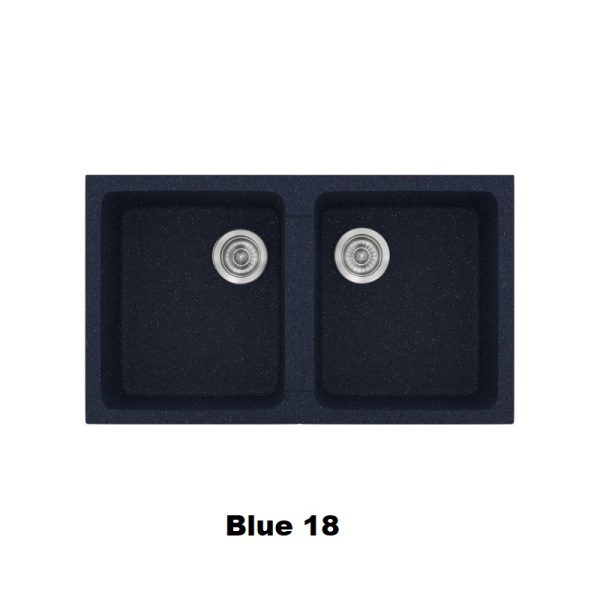 Μπλε διπλος νεροχυτης κουζινας συνθετικος με δυο γουρνες 86χ50 Blue 18 Classic 334 Sanitec