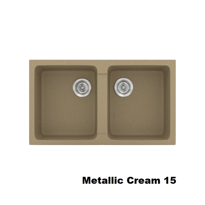 Νεροχυτες κουζινας διπλοι μοντερνοι συνθετικοι με 2 γουρνες κρεμ 86χ50 Metallic Cream 15 Classic 334 Sanitec