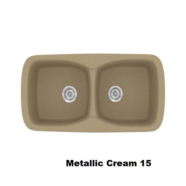 Metallic Cream Modern 2 Bowl Composite Kitchen Sink 93x51 Classic 319 Sanitec