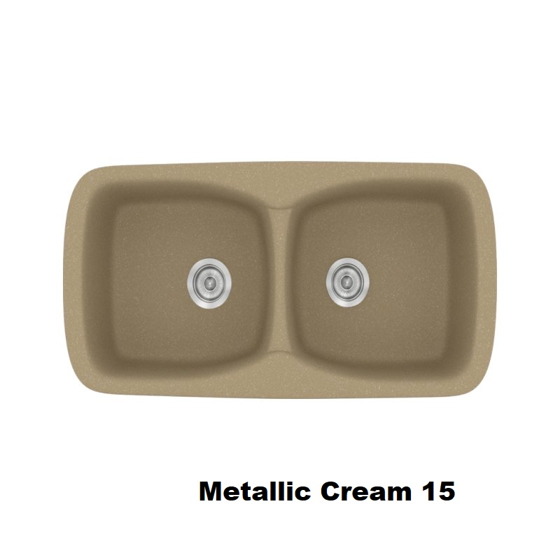 Metallic Cream Modern 2 Bowl Composite Kitchen Sink 93×51 Classic 319 Sanitec