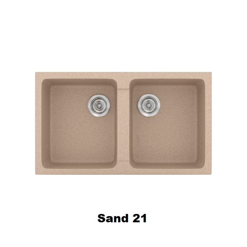 Νεροχυτης μοντερνος συνθετικος για κουζινα διπλος μπεζ αμμου 86χ50 Sand 21 Classic 334 Sanitec