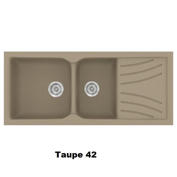 Taupe Modern 2 Bowl Composite Kitchen Sink with Drainer 115x50 Classic 323 Sanitec