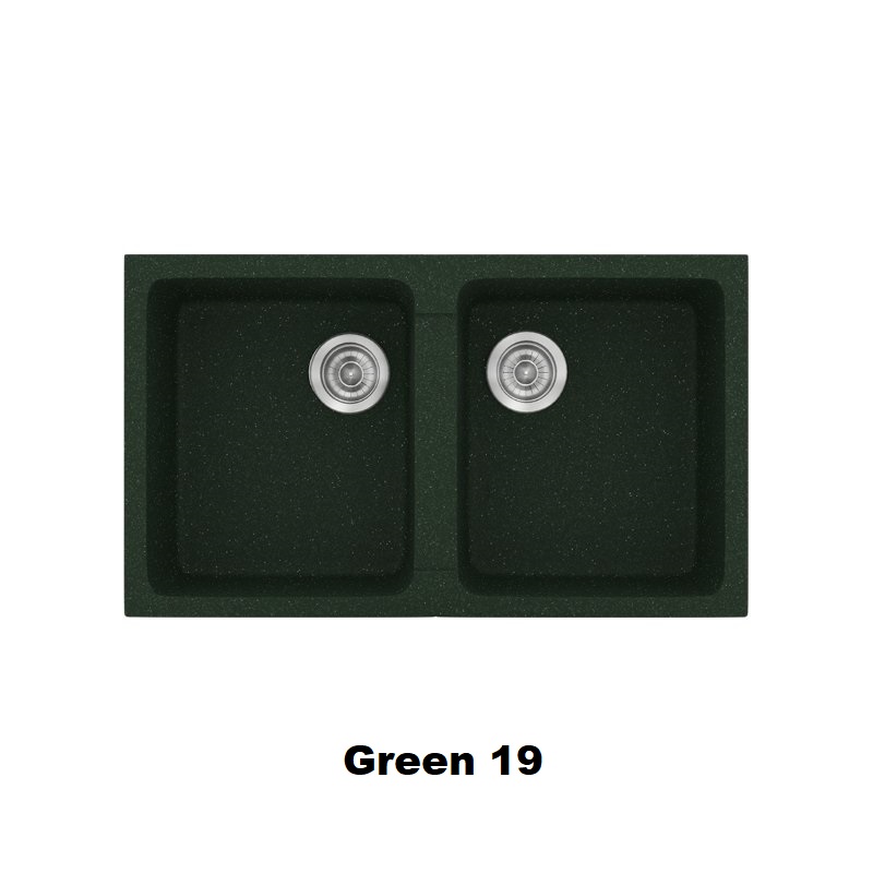 Πρασινοι συνθετικοι νεροχυτες κουζινας με δυο γουρνες 86χ50 Green 19 Classic 334 Sanitec