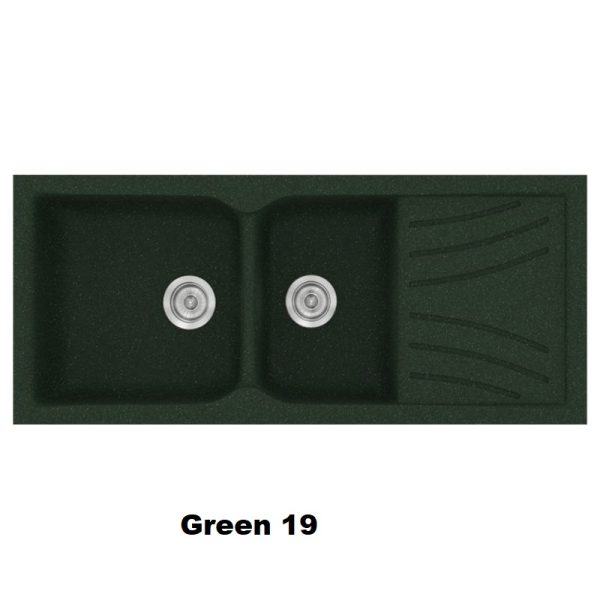 Green Modern 2 Bowl Composite Kitchen Sink with Drainer 115x50 Classic 323 Sanitec