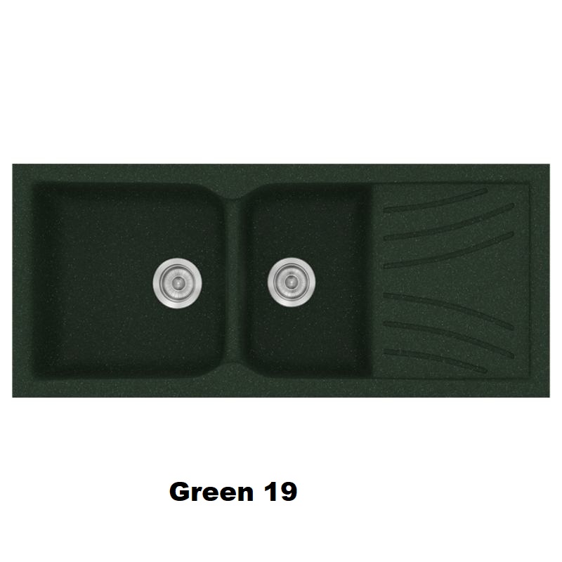 Green Modern 2 Bowl Composite Kitchen Sink with Drainer 115×50 Classic 323 Sanitec