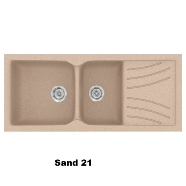 Συνθετικοι μοντερνοι νεροχυτες για κουζινα διπλοι με μαξιλαρι μπεζ αμμου 115χ50 Sand 21 Classic 323 Sanitec