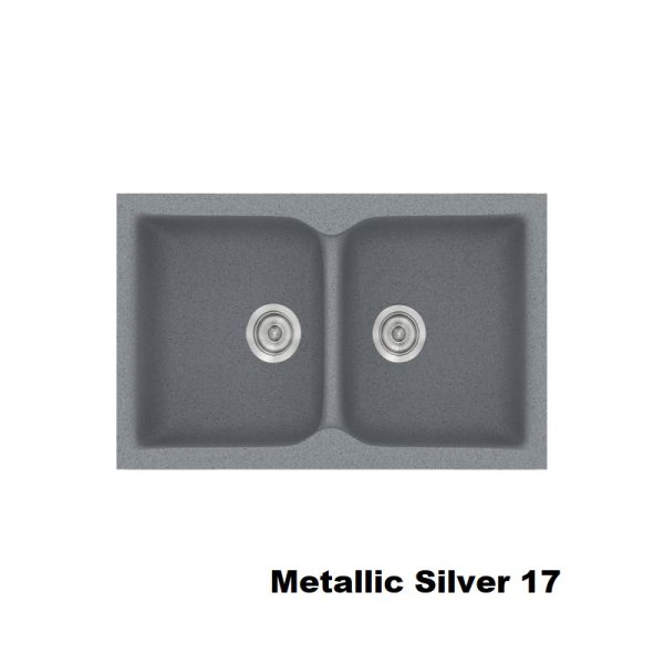 Συνθετικος διπλος ασημι νεροχυτης κουζινας με δυο γουρνες 78χ50 Metallic Silver 17 Classic 340 Sanitec