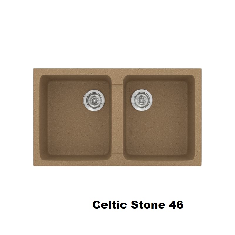 Συνθετικος διλπος μοντερνος νεροχυτης κουζινας με 2 γουρνες καφε 86χ50 Celtic Stone 46 Classic 334 Sanitec