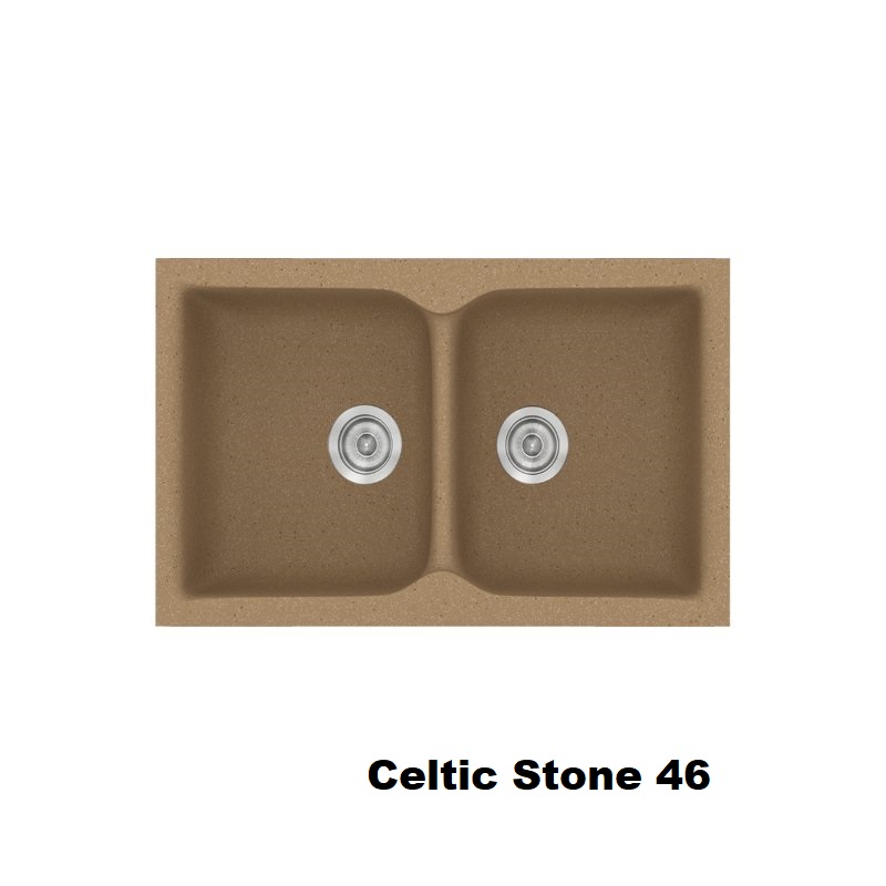Συνθετικος νεροχυτης κουζινας με 2 γουρνες μοντερνος καφε 78χ50 Celtic Stone 46 Classic 340 Sanitec