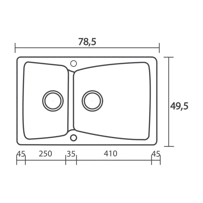 Σχεδιαγραμμα διπλου συνθετικου νεροχυτη κουζινας με 1,5 γουρνες 79χ50 Classic 320 Sanitec