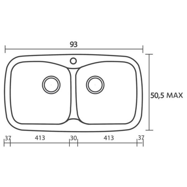 Diagram for double bowl composite kitchen sink 93x51 Classic 319 Sanitec