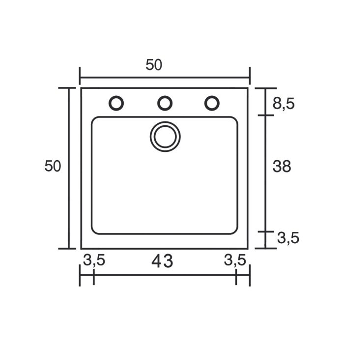 Diagram for 1 Bowl Small Composite Kitchen Sink 50×50 Classic 339 Sanitec