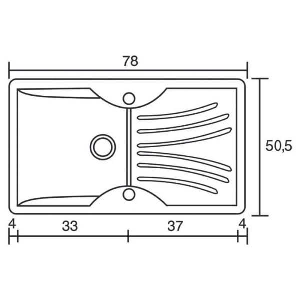 Σχεδιαγραμμα συνθετικου νεροχυτη κουζινας με 1 γουρνα και ποδια 78χ50 Classic 327 Sanitec
