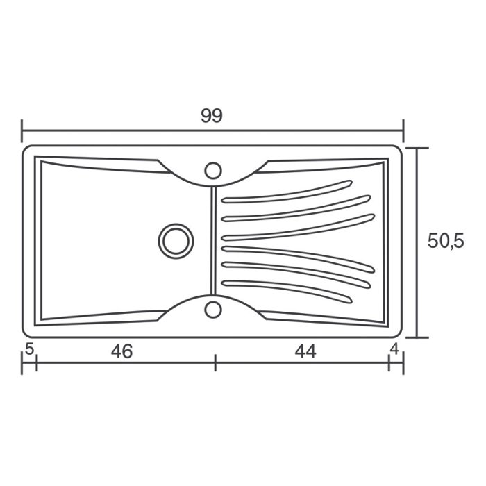 Dimensions for 1 Bowl Composite Kitchen Sink with Drainer 99×51 Classic 328 Sanitec