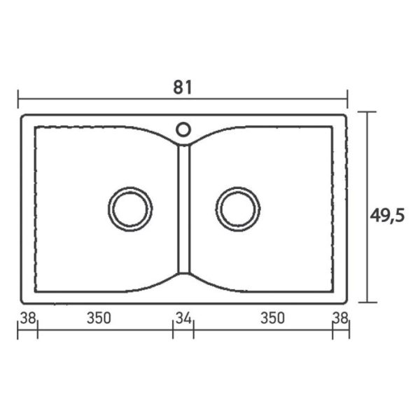 Σχεδιαγραμμα συνθετικου νεροχυτη κουζινας με 2 γουρνες 81χ50 Classic 322 Sanitec