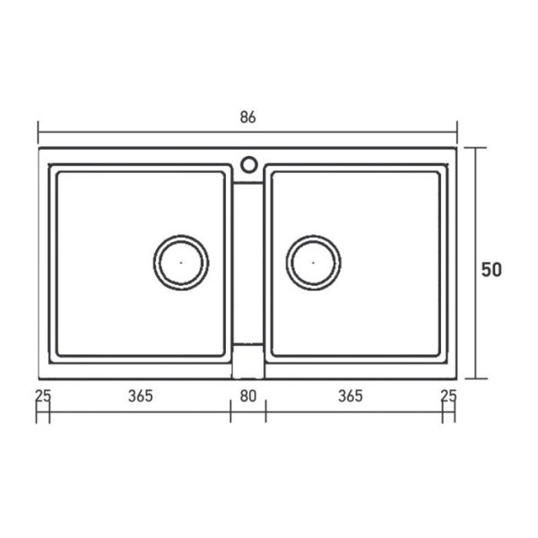 Σχεδιαγραμμα συνθετικου νεροχυτη κουζινας με 2 γουρνες 86χ50 Classic 334 Sanitec