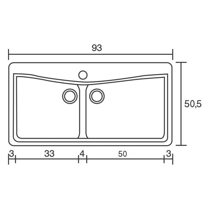 Diagram for 2 Bowl Composite Kitchen Sink 93×51 Classic 326 Sanitec
