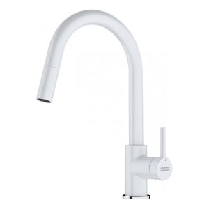 Modern High Kitchen Mixer Tap with Pull Out Spray Lina Polar White Franke