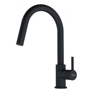 Modern High Kitchen Mixer Tap with Pull Out Spray Lina Black Matt Franke