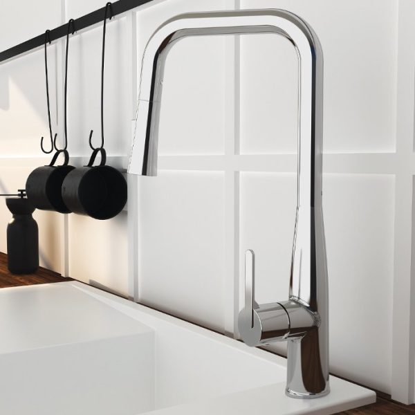 Ιταλικες μπαταριες νεροχυτη κουζινας ψηλες με συρομενο ντους Comfort Chrome Orabella