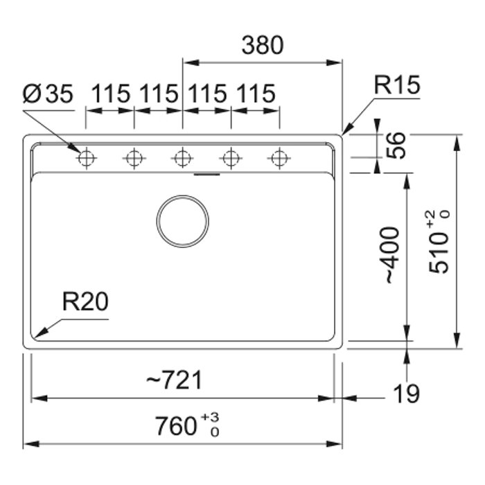 Diagram for Black Matt Granite Kitchen Sink 1 Bowl 76×51 Franke Maris MRG 610-72 TL