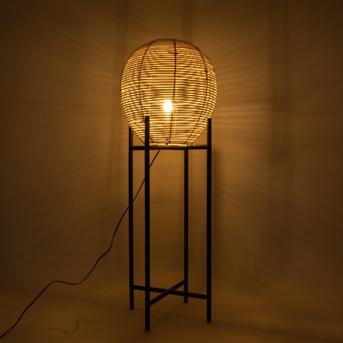 Vintage Bamboo 1-Light Floor Lamp with Black Metal Base Ø40 H115 02015 Nerina