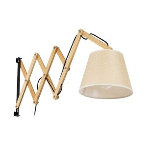 Modern Wall Sconce with Wooden Accordion Swing Arm & Beige Fabric Shade 02028 Talisha