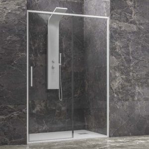 Luxury White Sliding Shower Door 6mm Clear Safety Glass Nanoskin 200H LEA 400 Karag