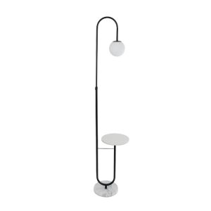 Built in Table Modern 1-Light Black Metal Floor Lamp with White Glass Shade 180H 02026 Cordelia