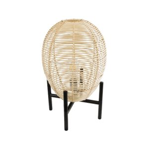 Boho 1-Light Table Lamp with Metal Black Base & Beige Bamboo Shade Ø30 H50 02014 Nerina