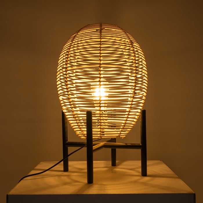 Bohemian style 1-Light Table Lamp with Metal Black Base & Beige Bamboo Shade Ø30 H50 02014 Nerina