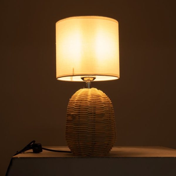 Bohomian 1-Light Table Lamp Beige Bamboo with White Fabric Shade Ø18 H36 01958 Hasumi