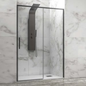 Luxury Black Sliding Shower Door 6mm Clear Safety Glass Nanoskin 200H Karag LEA 400 Nero