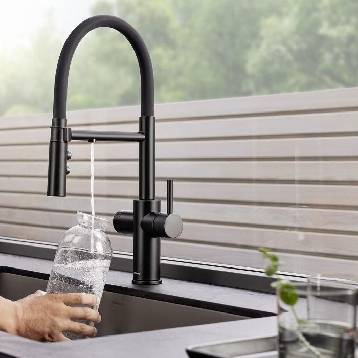 Water Filter Outlet for Black Matt Kitchen Mixer Faucet with 2-Way Flexible Detachable Spout Blanco 526707 CATRIS-S Flexo
