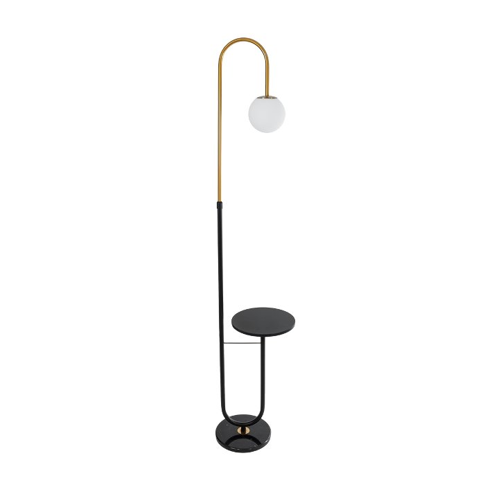 Table Floor Lamp Modern 1-Light Black Gold Metal with White Glass Shade 180H 02024 Cordelia