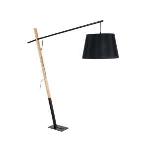 Modern 1-Light Wooden Metal Floor Lamp with a Black Fabric Shade 140H 02029 Kelsie